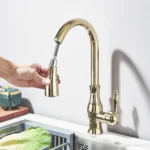 POIQIHY Bronze สีดําก๊อกน้ําห้องครัวดึงอ่างล้างจานแตะห้องน้ําร้อนเย็น TAP Crane สําหรับห้องครัว 360 หมุน 4