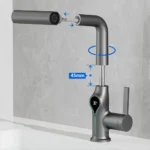 น้ําตกอุณหภูมิดิจิตอลจอแสดงผลก๊อกน้ําอ่างล้างหน้าLift Up Down Stream Sprayerร้อนเย็นอ่างล้างจานล้างTapสําหรับห้องน้ํา 3