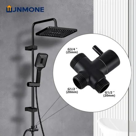 สีดําชุดคอลัมน์อุปกรณ์ห้องน้ํา 3 ทิศทางวาล์วเปลี่ยนทิศทางน้ําอ่างอาบน้ําผสมฝักบัวก๊อกน้ําแรงดันหัวฝักบัว คอลัมน์อาบน้ำฝนเครื่องผสมเย็นเดียว ระบบอาบน้ำฝนเต็มชุด G1 / 2in G3 / 4in อะแดปเตอร์การเชื่อมต่อน้ำ 1