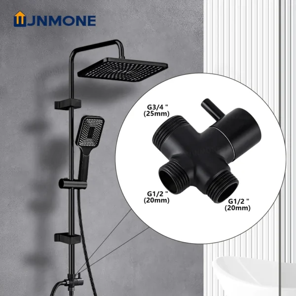 สีดําชุดคอลัมน์อุปกรณ์ห้องน้ํา 3 ทิศทางวาล์วเปลี่ยนทิศทางน้ําอ่างอาบน้ําผสมฝักบัวก๊อกน้ําแรงดันหัวฝักบัว คอลัมน์อาบน้ำฝนเครื่องผสมเย็นเดียว ระบบอาบน้ำฝนเต็มชุด G1 / 2in G3 / 4in อะแดปเตอร์การเชื่อมต่อน้ำ 1