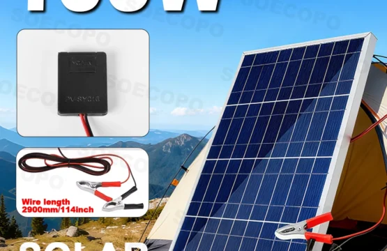แผงโซลาร์เซลล์ 100 วัตต์ พร้อมคลิปหนีบแบตเตอรี่ 18 โวลต์ แบบพกพา ชาร์จแบตเตอรี่รถยนต์/รถบ้าน/เรือ/สถานีไฟฟ้า 12 โวลต์ ได้โดยตรง 1