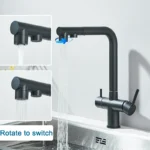 Rozin เครื่องกรองน้ำก๊อกน้ำสำหรับห้องครัวสีดำดึงยืดหยุ่นกรองก๊อกน้ำสำหรับห้องครัว Crane ทองเหลือง2 In 1 Hot เย็นน้ำ Mixer Tap 2