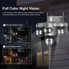 กล้อง LS VISION 20MP ซูมออปติคอล 10 เท่า เลนส์ PTZ สามตัว กล้องโซลาร์กลางแจ้ง WiFi/4G จอภาพสามจอ ติดตามอัตโนมัติ กล้องรักษาความปลอดภัย V380 Pro 5