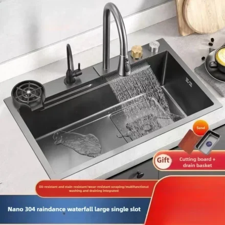 อ่างล้างจานสแตนเลส 304 หนาพิเศษ ขนาดใหญ่ อ่างล้างผักเดี่ยว อ่างล้างจานสแตนเลสสำหรับวางบนโต๊ะ 1