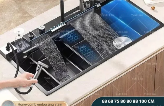 อ่างล้างจานสแตนเลสแบบน้ำตกพร้อมหน้าจอดิจิตอล อ่างล้างจานอเนกประสงค์ขนาดใหญ่แบบช่องเดียว มีหลายแบบให้เลือก 1