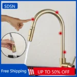 Brushed Gold Touch ก๊อกน้ําห้องครัว 304 สแตนเลสร้อนเย็นดึงออกอ่างล้างจาน Tap สมาร์ท Touch บนก๊อกน้ําห้องครัว 1