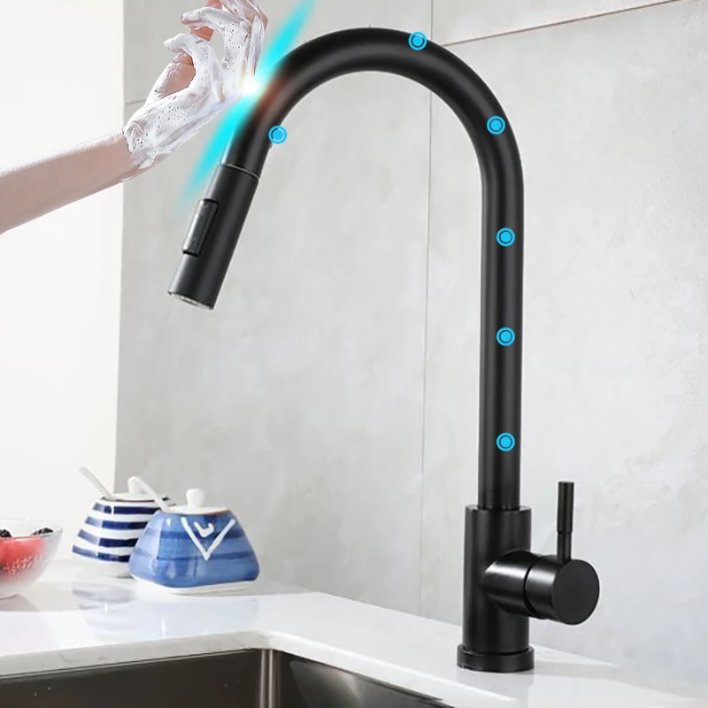 สมาร์ทสัมผัสบนก๊อกน้ําห้องครัว 304 สแตนเลสสตีลร้อนเย็นอ่างล้างจานแตะสีดํา Sensor Touch อ่างล้างจานก๊อกน้ํา 1 สมาร์ทสัมผัสบนก๊อกน้ําห้องครัว 304 สแตนเลสสตีลร้อนเย็นอ่างล้างจานแตะสีดํา Sensor Touch อ่างล้างจานก๊อกน้ํา 1