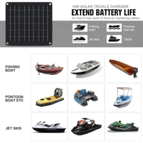 เครื่องชาร์จแบตเตอรี่รถยนต์พลังงานแสงอาทิตย์กันน้ำ 12 โวลต์ พร้อมแผงโซลาร์เซลล์และตัวควบคุม สำหรับรถยนต์ รถบรรทุก เรือ เครื่องตัดหญ้า รถบ้านพ่วง รถแทรกเตอร์ 3