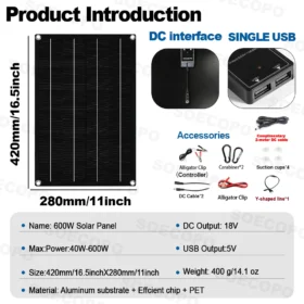 ชุดแผงโซลาร์เซลล์ SOECOPO 1200W แบบพกพา 2 แผง 12V - 18V แผงเซลล์แสงอาทิตย์ แถมฟรีคอนโทรลเลอร์ 100A ช่อง USB 5V สำหรับชาร์จอุปกรณ์ตั้งแคมป์ 2