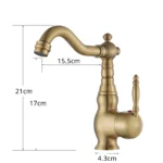 ก๊อกน้ำทองเหลืองโบราณสำหรับห้องน้ำและห้องครัว ก๊อกน้ำทองเหลืองแบบก้านโยกเดี่ยว คอหมุนได้ ก๊อกผสมน้ำร้อนน้ำเย็นสำหรับอ่างล้างหน้าแบบรูเดียว 5