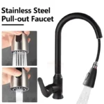 ก๊อกน้ําห้องครัวแปรงนิกเกิลดึงอ่างล้างจาน Water TAP Deck ติดตั้ง Mixer Stream Sprayer หัวร้อนเย็นก๊อก Sliver 4