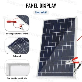 แผงโซลาร์เซลล์ 100 วัตต์ พร้อมคลิปหนีบแบตเตอรี่ 18 โวลต์ แบบพกพา ชาร์จแบตเตอรี่รถยนต์/รถบ้าน/เรือ/สถานีไฟฟ้า 12 โวลต์ ได้โดยตรง 5