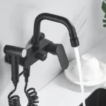 BAKALA Matte สีดําก๊อกน้ําห้องครัวติดผนังทองเหลือง 360 หมุน Spout เดี่ยวร้อนเย็นน้ําผสม Sprayer หัว 3