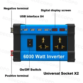 SOECOPO 6000W ชุดระบบพลังงานแสงอาทิตย์ 2*300W แผงพลังงานแสงอาทิตย์ 100A Controller Camping USB 5 V/1.5A DC 12 V - AC 110 V/220 V อินเวอร์เตอร์แผงบ้าน 4