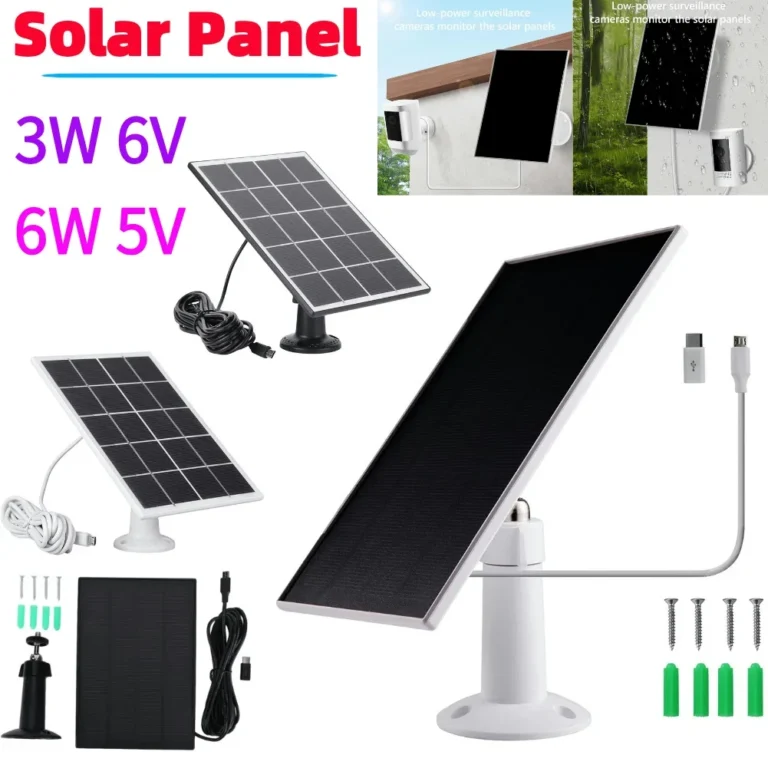 ชุดแผงโซลาร์เซลล์ 3W 6V 360 °   แผงโซลาร์เซลล์ติดผนังแบบปรับได้ ช่องเสียบไมโครยูเอสบี+Type-C สำหรับกล้องวงจรปิด Ring Eufy Blink Arlo 1