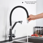 สีดํา Chrome กรองน้ําก๊อกน้ําห้องครัวร้อนน้ําเย็น Dual Water Outlet 360 องศาหมุนก๊อกน้ําห้องครัวผสมน้ําบริสุทธิ์ 4