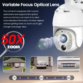 พลังงานแสงอาทิตย์กล้องเฝ้าระวังกลางแจ้ง 4G SIM 50X ซูมการตรวจจับ PIR Night Vision กล้องวงจรปิดขับเคลื่อน Wifi Security IP Monitor Cams 2