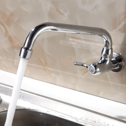 ก๊อกน้ําห้องครัวติดผนังเดี่ยวอ่างล้างจานแตะหมุนน้ําเย็น Mop สระว่ายน้ําแตะอ่างล้างหน้าก๊อกน้ําทองเหลือง 1