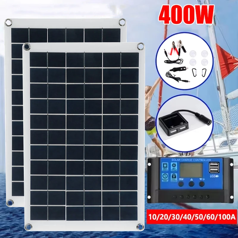 400W 200W ชุดแผงพลังงานแสงอาทิตย์ 18V Solar Cell พร้อม 10A-100A Controller Dual USB กลางแจ้ง Charger Power Bank สําหรับโทรศัพท์มือถือ CAMPING 1 400W 200W ชุดแผงพลังงานแสงอาทิตย์ 18V Solar Cell พร้อม 10A-100A Controller Dual USB กลางแจ้ง Charger Power Bank สําหรับโทรศัพท์มือถือ CAMPING 1
