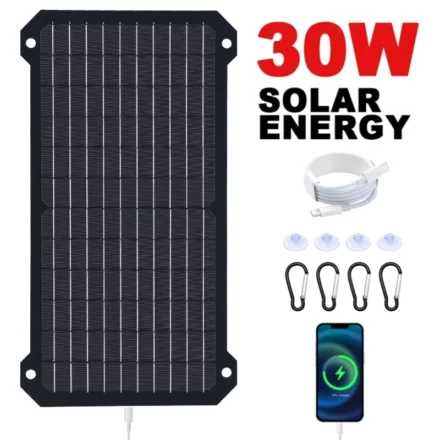 เครื่องชาร์จพลังงานแสงอาทิตย์ 30W พร้อมแรงดันไฟฟ้าและจอแสดงผลปัจจุบัน เอาต์พุต USB/TypeC พิเศษที่ได้รับการจดสิทธิบัตรคุณภาพสูงประสิทธิภาพสูง 1