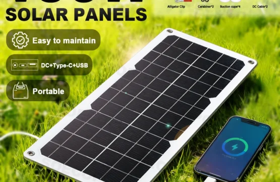 แผงโซลาร์เซลล์โมโนคริสตัลไลน์ SOECOPO 150W พร้อมพอร์ต USB/Type-C/DC สามช่องสำหรับการตั้งแคมป์/รถบ้าน/ไฟฉุกเฉิน 1