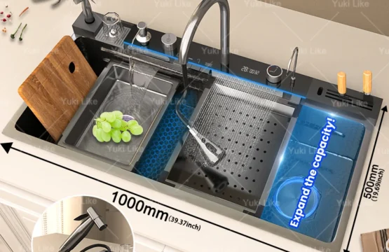 อ่างล้างจานสแตนเลสแบบมีน้ำตก ขนาดใหญ่พิเศษ ช่องเดียว พร้อมหน้าจอดิจิตอล ขนาด 100x50 ซม. 1