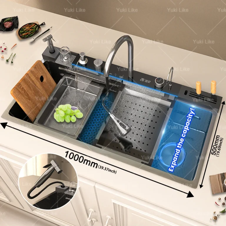 อ่างล้างจานสแตนเลสแบบมีน้ำตก ขนาดใหญ่พิเศษ ช่องเดียว พร้อมหน้าจอดิจิตอล ขนาด 100x50 ซม. 1