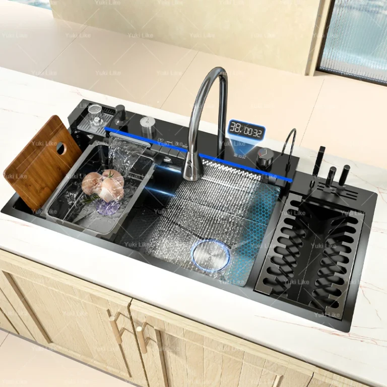 ใหม่สแตนเลสน้ําตกอ่างล้างจานพร้อมDraining Rackนูนขนาดใหญ่พิเศษSingle Slotดิจิตอลจอแสดงผลล้างจานอ่างล้างจาน 1