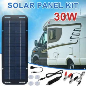 30W Solar Trickle Charger IP65 รถแบตเตอรี่แผงพลังงานแสงอาทิตย์ชุดชาร์จ 12-24V เครื่องชาร์จแบตเตอรี่พลังงานแสงอาทิตย์สําหรับรถยนต์ RV เรือรถจักรยานยนต์ 3