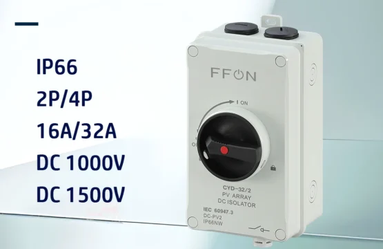 สวิตช์ตัดวงจรแบบหมุนสำหรับแผงโซลาร์เซลล์ PV DC 1200V 16A 32A พร้อมมือหมุน กันน้ำ สำหรับใช้งานกลางแจ้ง 1