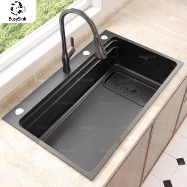 อ่างล้างจานครัวสแตนเลส 304 แบบช่องเดียวขนาดใหญ่ อเนกประสงค์ สำหรับล้างจาน ล้างผัก อ่างแบบฝังใต้เคาน์เตอร์ 1