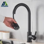 Rozin สีดําก๊อกน้ําห้องครัวเดี่ยวดึง Spout อ่างล้างจาน TAP Stream Sprayer หัว Chrome/สีดํา Mixer TAP 1