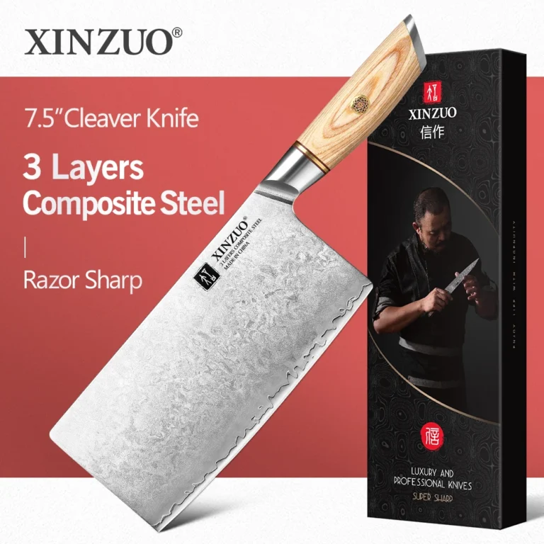 XINZUO 7.5 ''มีดเชฟ Cleaver 3 ชั้นเหล็กมีดโกน Sharp มีดครัวสแตนเลสหั่นเนื้อผักเครื่องมือ 1