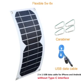 Solar panel 5W แผงโซล่าที่ชาร์จแสงอาทิตย์ยืดหยุ่น5V เอาท์พุท USB 1A ชาร์จพลังงานแสงอาทิตย์สำหรับตั้งแคมป์กลางแจ้งโทรศัพท์มือถืออุปกรณ์ชาร์จ USB 5
