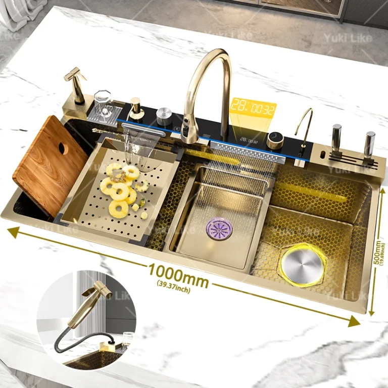 สแตนเลสสตีลน้ําตกอ่างล้างจานทองนูนขนาดใหญ่พิเศษ Single Slot ดิจิตอลจอแสดงผลอ่างล้างจาน 100x50 ซม. 1
