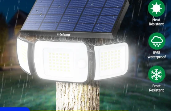 Intelamp โคมไฟพลังงานแสงอาทิตย์กลางแจ้งสวน Dual Motion Sensor Light 3 หัว 1200lm 270 °   ไฟส่องสว่างพลังงานแสงอาทิตย์ภายนอกกันน้ํา 1