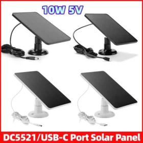แผงโซลาร์เซลล์ประเภท-C/DC5521 พอร์ตกลางแจ้ง DC 5V 10W กันน้ำแผงชาร์จเซลล์แสงอาทิตย์สำหรับกล้องรักษาความปลอดภัยระบบไฟลานบ้าน 1