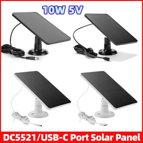 แผงโซลาร์เซลล์ประเภท-C/DC5521 พอร์ตกลางแจ้ง DC 5V 10W กันน้ำแผงชาร์จเซลล์แสงอาทิตย์สำหรับกล้องรักษาความปลอดภัยระบบไฟลานบ้าน 1