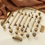 ทองเหลืองโบราณตู้จับ Vintage ถ้วยดึง Retro LuxuryT บาร์จับอีกต่อไปลิ้นชักห้องครัวเฟอร์นิเจอร์ฮาร์ดแวร์ 1