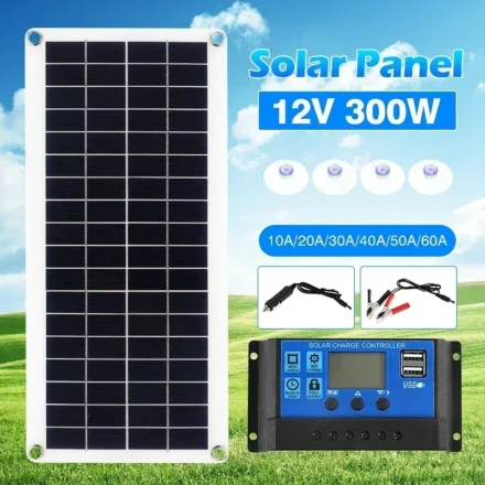300W แผงพลังงานแสงอาทิตย์ 12V Dual USB 10A-60A Controller SOLAR Cells Power Bank สําหรับโทรศัพท์รถ Yacht RV 1