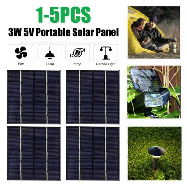 3W 5V แผงเซลล์แสงอาทิตย์เครื่องชาร์จแผงโซลาร์เซลล์เซลล์แสงอาทิตย์สำหรับไฟพลังงานแสงอาทิตย์สำหรับแบตเตอรี่ 3.7V 3-5V แบตเตอรี่/เครื่องชาร์จโทรศัพท์ 1