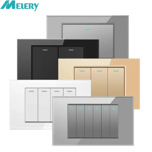 สวิตช์ไฟ Melery Wall Pressure Tempere Glass Plastic รูปทรงสี่เหลี่ยมผืนผ้า ขนาด 4x2 นิ้ว สไตล์อเมริกัน เม็กซิโก อิตาลี ชิลี สำหรับใช้ในบ้าน สำนักงาน ห้องครัว สีขาว 1