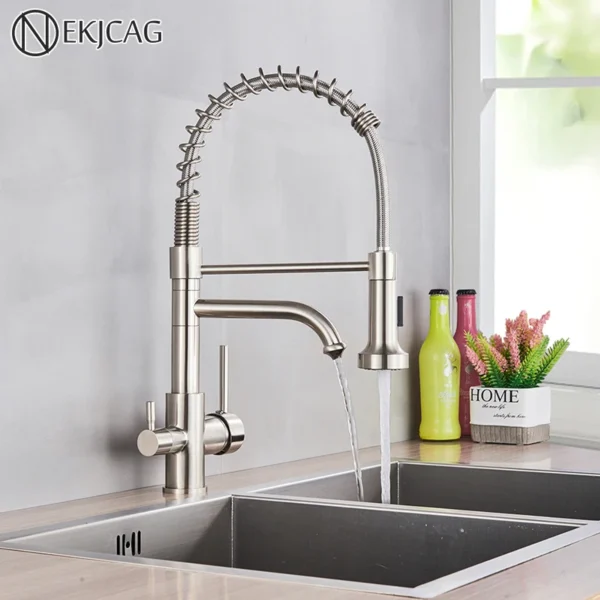 แปรงทำความสะอาดก๊อกน้ำห้องครัว360หมุนน้ำกรอง Tap ทองเหลืองกรอง Crane Dual โหมด Sprinkler Hot Cold Mixer Tap 1