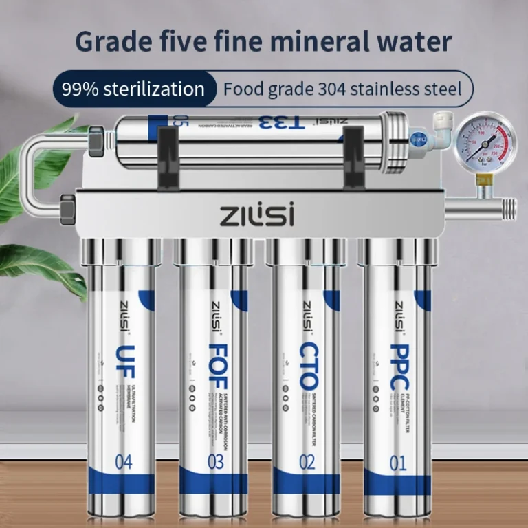 ZILISIFive-stage เครื่องกรองน้ําด้านหน้าในครัวเรือนเครื่องดื่มตรง 304 สแตนเลสสตีลครัวเรือนห้องครัวท่อน้ําเครื่องกรอง 1