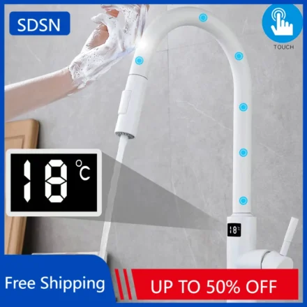 Touch ก๊อกน้ําห้องครัวดิจิตอล 304 สแตนเลสสตีลร้อนเย็นอ่างล้างจาน Tap Single Hole Digital Touch บนก๊อกน้ําห้องครัว 1