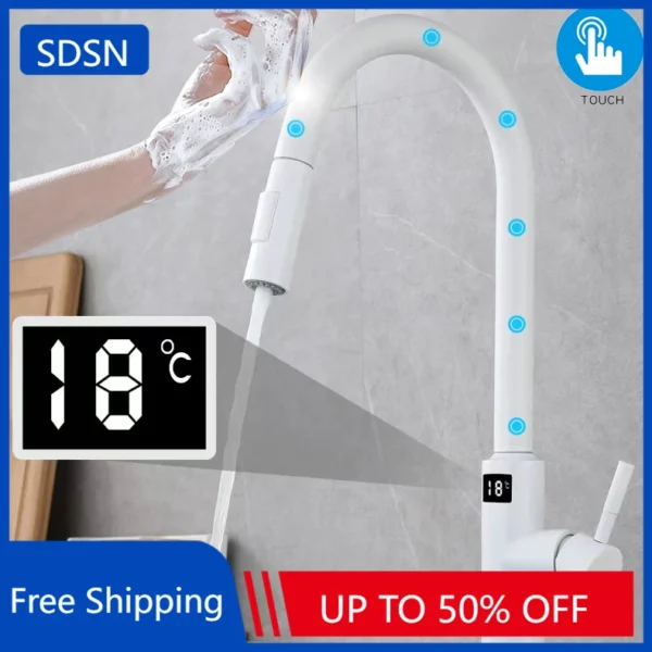 Touch ก๊อกน้ําห้องครัวดิจิตอล 304 สแตนเลสสตีลร้อนเย็นอ่างล้างจาน Tap Single Hole Digital Touch บนก๊อกน้ําห้องครัว 1