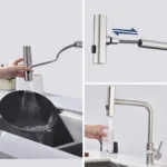 2025 ใหม่ปืนสีเทา 304 สแตนเลสดึงหกฟังก์ชั่นอ่างล้างจานก๊อกน้ําร้อนและเย็นหมุนก๊อกน้ํา 4