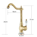 ก๊อกน้ำทองเหลืองโบราณสำหรับห้องน้ำและห้องครัว ก๊อกน้ำทองเหลืองแบบก้านโยกเดี่ยว คอหมุนได้ ก๊อกผสมน้ำร้อนน้ำเย็นสำหรับอ่างล้างหน้าแบบรูเดียว 3