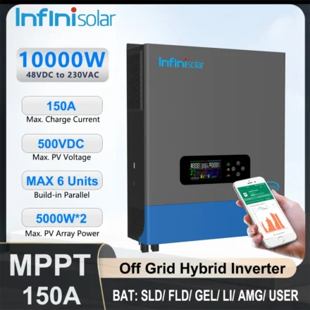 Infinisolar 10KW Off Grid HYBRID SOLAR INVERTER สูงสุด 6 Parallel Dual MPPT 48V ถึง 230V พลังงานแสงอาทิตย์อินเวอร์เตอร์สนับสนุน WiFi BMS 1