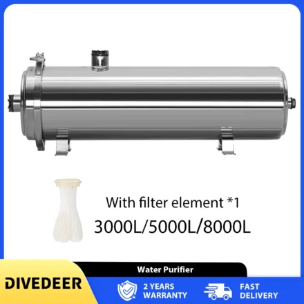 DIVEDEER เครื่องกรองน้ำ 3000L/5000L/8000L ตลับกรอง PVDF อัลตร้าฟิลเตรชั่นพร้อมท่อทำความสะอาดสำหรับน้ำดื่มใต้ซิงค์ 1